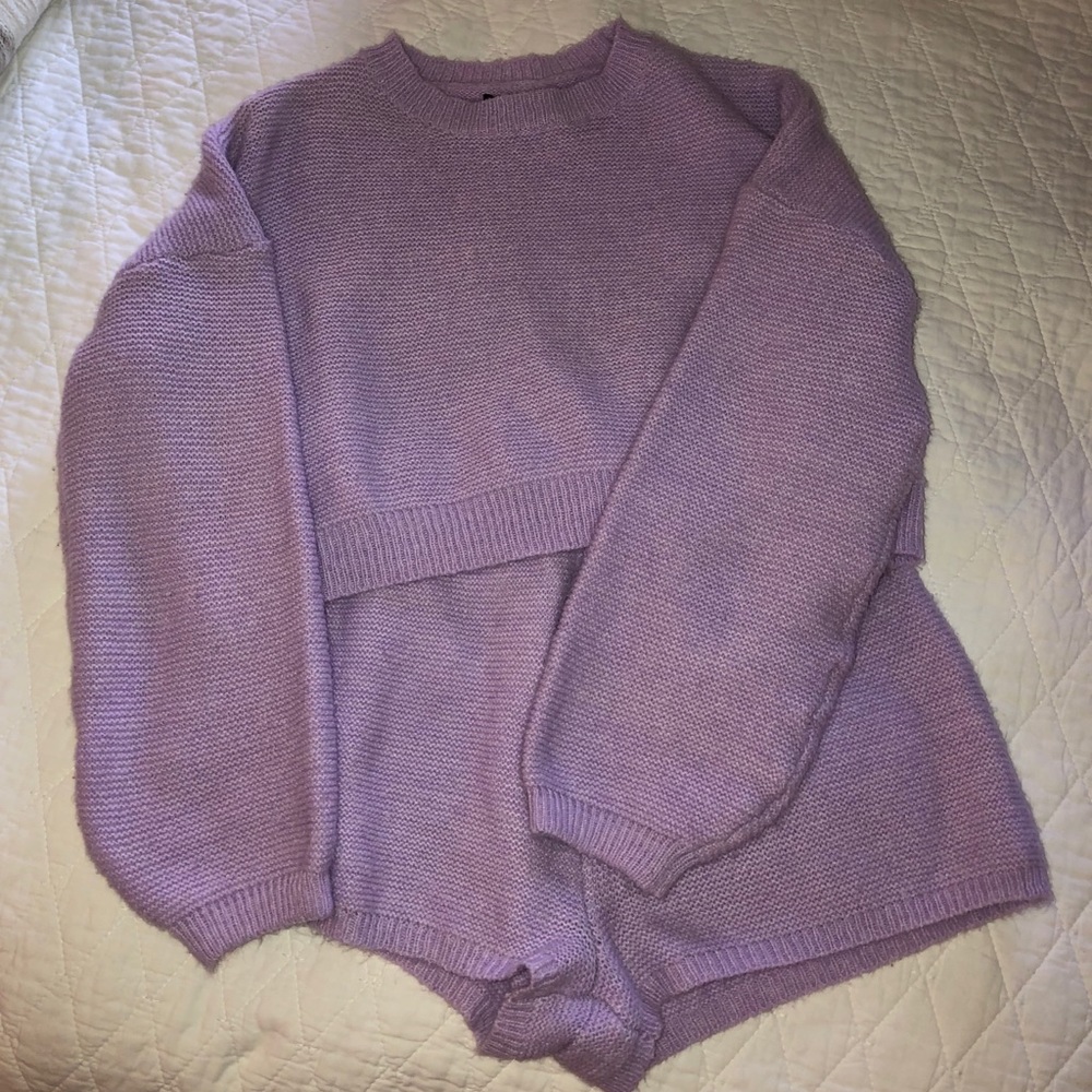 Nasty Gal Knit Lounge Set Crop Sweater and Shorts